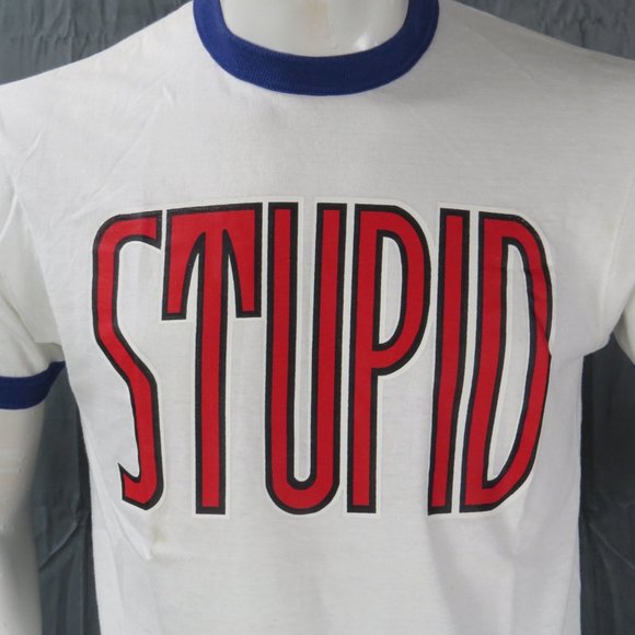 Vintage Graphic T-shirt - Stupid Iron On Graphic - Men's Large - Picture 2 of 7
